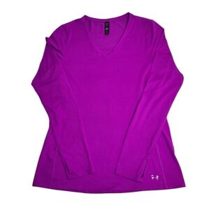 Under Armour Fuchsia Long Sleeve V Neck Fitted Top XL